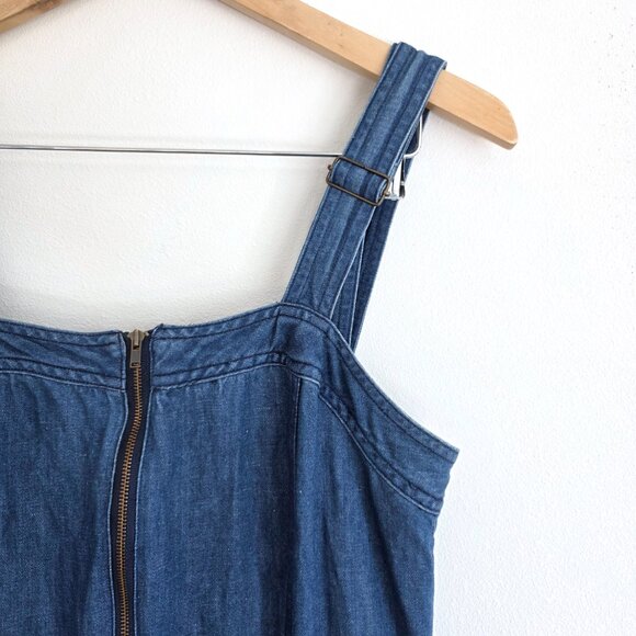 Vintage Levi's Denim Jumper Dress Overall Skirt Medium Zip Front 90s Grunge - Picture 2 of 12